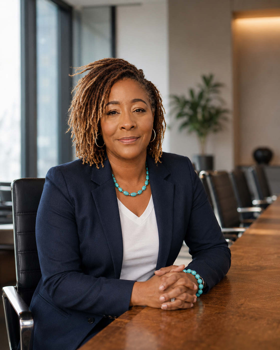 Dr. Ursula T. Wright seated at a boardroom table